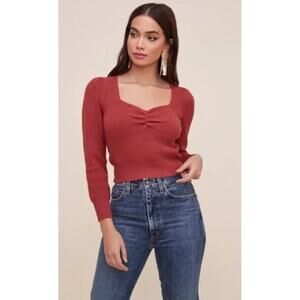 ASTR The Label Women's Sweetheart Neck Ruch Front Top XL/Extra Large Marsala NWT